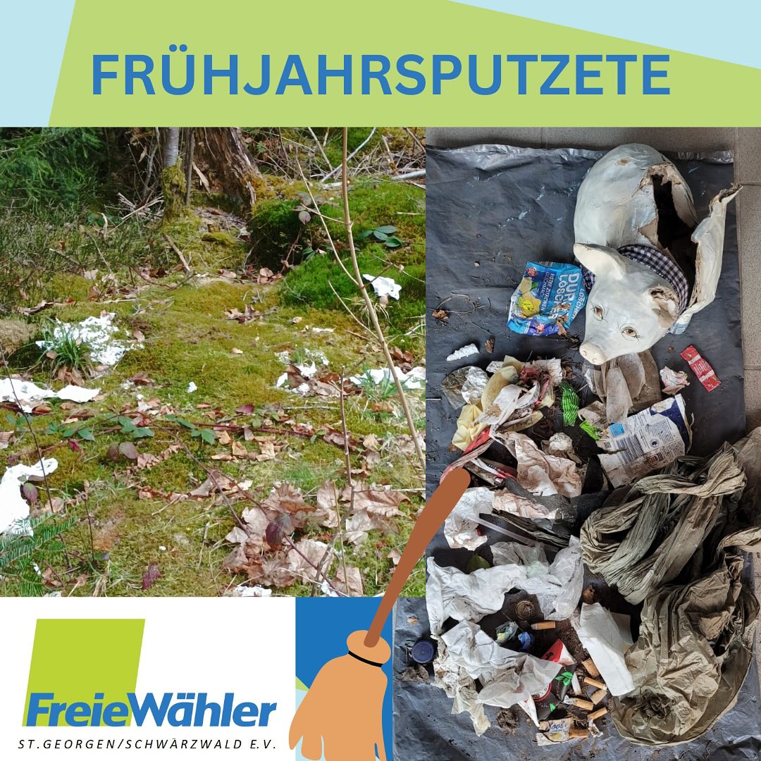 Frühjahrsputzete 2025 – Wir packen an für St. Georgen! 🧹 🚮 

Vom 24. März bis 13. April waren in ganz St. Georgen engagierte Bürgerinnen und Bürger, Schulklassen, Vereine und Familien unterwegs, um Grünanlagen, Wege und Waldstücke von achtlos weggeworfenem Müll zu befreien – auch wir waren mit dabei!

Es ist jedes Jahr aufs Neue erschreckend, wie viel Abfall zusammenkommt – von Plastik bis zu skurrilen Fundstücken. Unser Einsatz zeigt: Verantwortung beginnt vor der eigenen Haustür.Die Frühjahrsputzete ist nur eine von vielen Aktionen, bei denen wir uns übers Jahr hinweg für unsere Gemeinde einsetzen.

#Frühjahrsputzete2025 #stgeorgenimschwarzwald #freiewählerev #wirpacken #gemeinsamfürstgeorgen #sauberesache